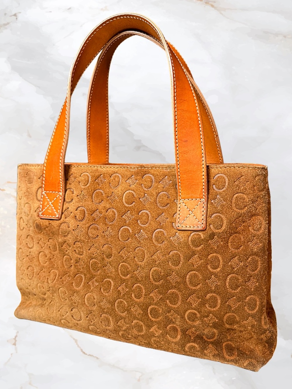 Céline Vintage Macadam Suede Tote Bag Cognac Tan Italy Restored - Picture 2 of 16